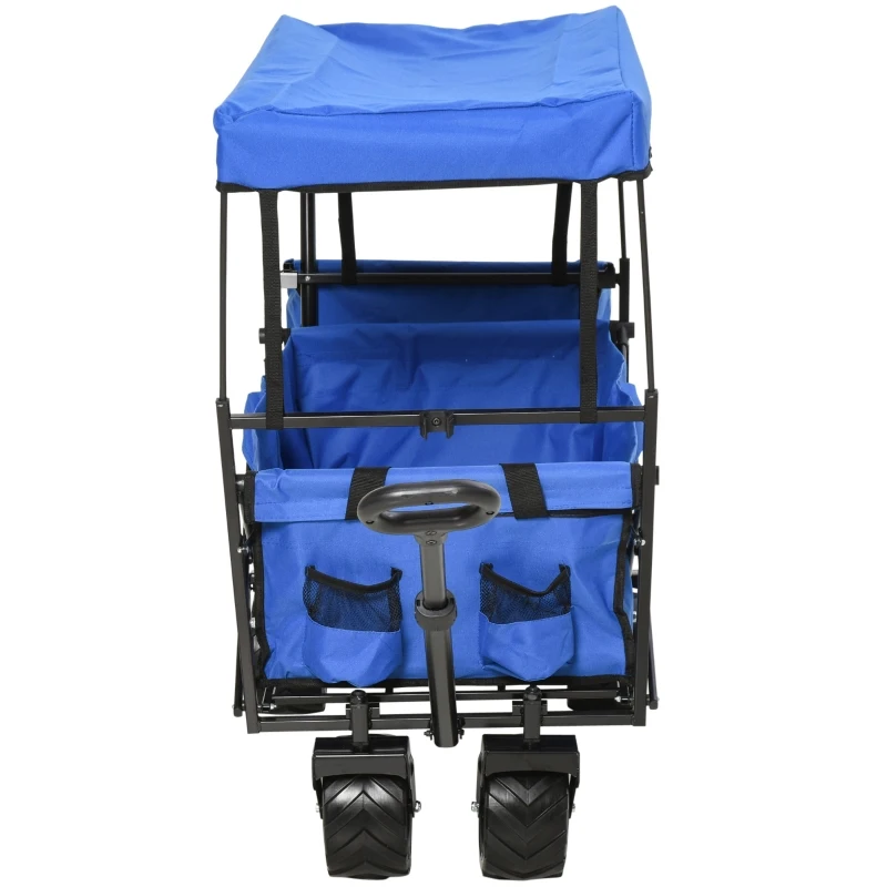 Carro Transporte Plegable de Playa Jardín Champing Viaje con Toldo y Manillar Cuatro Ruedas Regulable en Altura de 110x56x101cm Color Azul Carga Max 100kg