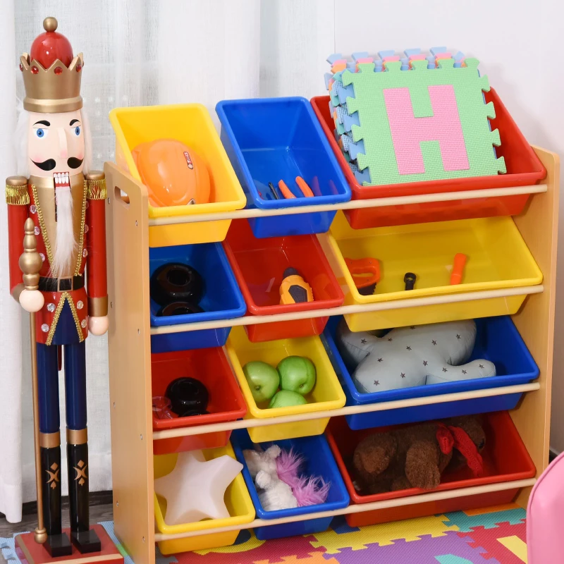 HOMCOM Estantería Organizador para Juguetes Libros Estante de Almacenamiento Habitación Infantil de 3 Niveles 12 Cajas 86x26.5x78cm