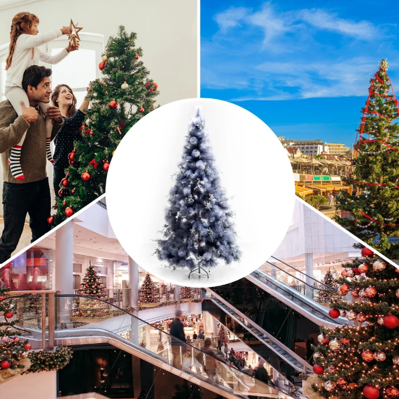 HOMCOM Árbol de Navidad 210cm Artificial Árbol de Pino Decoración Navideña con Piezas de Decoración 499 Ramas Gris Metal PET