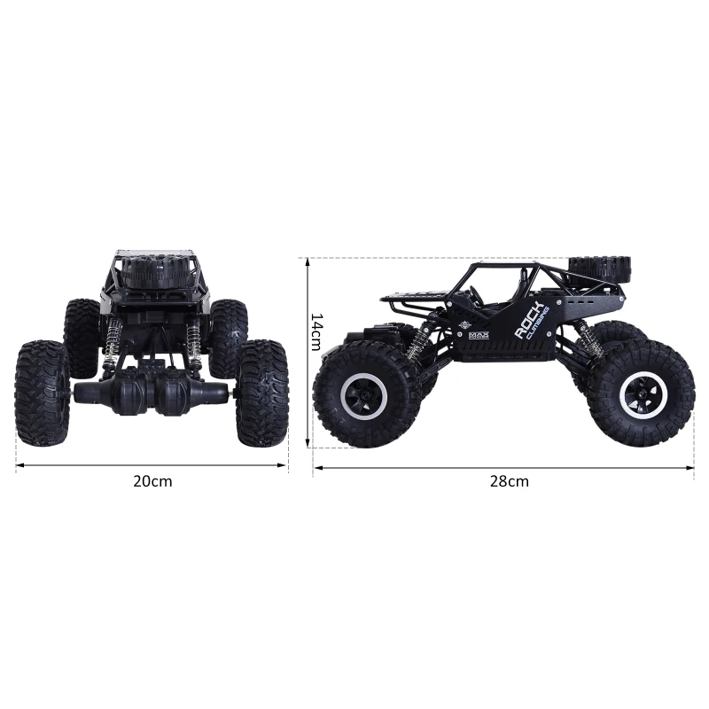 RC Coche Crawler Todoterreno 4x4 2.4GHz Coche Teledirigido Juguete Radiocontrol 1:16 20km/h para Niños +3 Años Negro