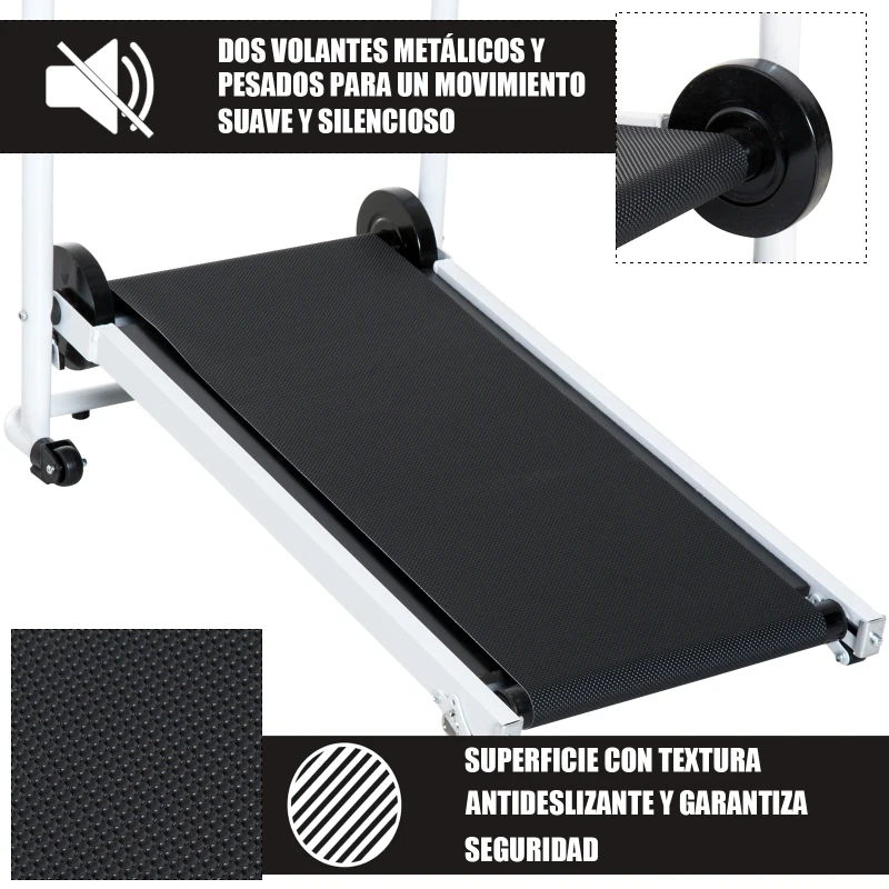 HOMCOM Cinta de Andar Manual Caminadora Plegable Portátil Pantalla LCD 2 Niveles de Inclinación Carga 110kg Blanco