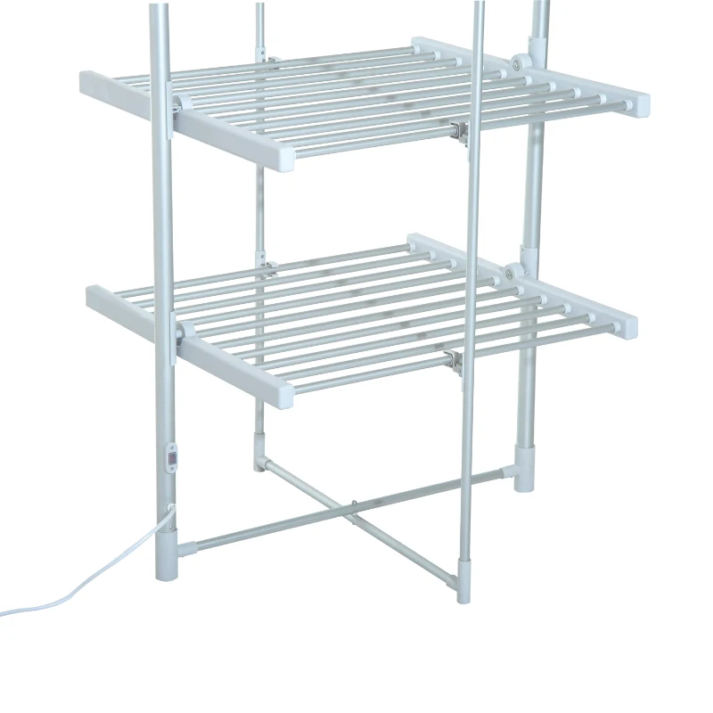 HOMCOM Tendedero Eléctrico Plegable 3 niveles Secador de Ropa con 30 Barras de Aluminio Caliente 73x67x144cm