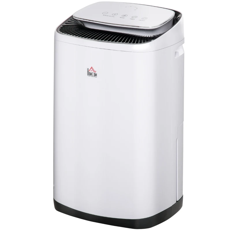 HOMCOM Deshumidificador Eléctrico de 8000ml 20L/Día con 3 Modos y 4 Velocidades con Apagado Automático y Temporizador Silencioso Función Secado de Ropa para Hogar Oficina 37x30x61cm Blanco