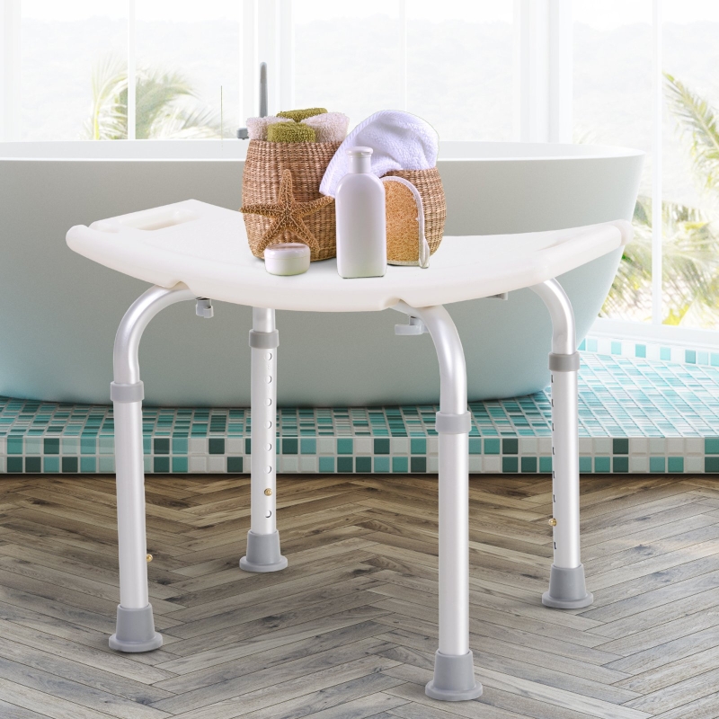 Taburete de Ducha Silla Baño 8 Posiciones Altura Regulable con Tapones de Goma