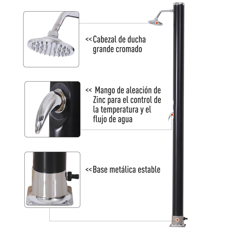 Ducha Solar Exterior de PVC 20L Perfecta como Ducha de Jardín o Ducha de Terraza Hasta 60℃ y 20L Para Piscinas al Aire Libre 218cm