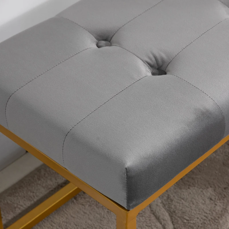 HOMCOM Banqueta Multifuncional Banco Taburete Pie de Cama con Asiento Acolchado y Patas Metálicas 120x35x42 cm Gris y Dorado