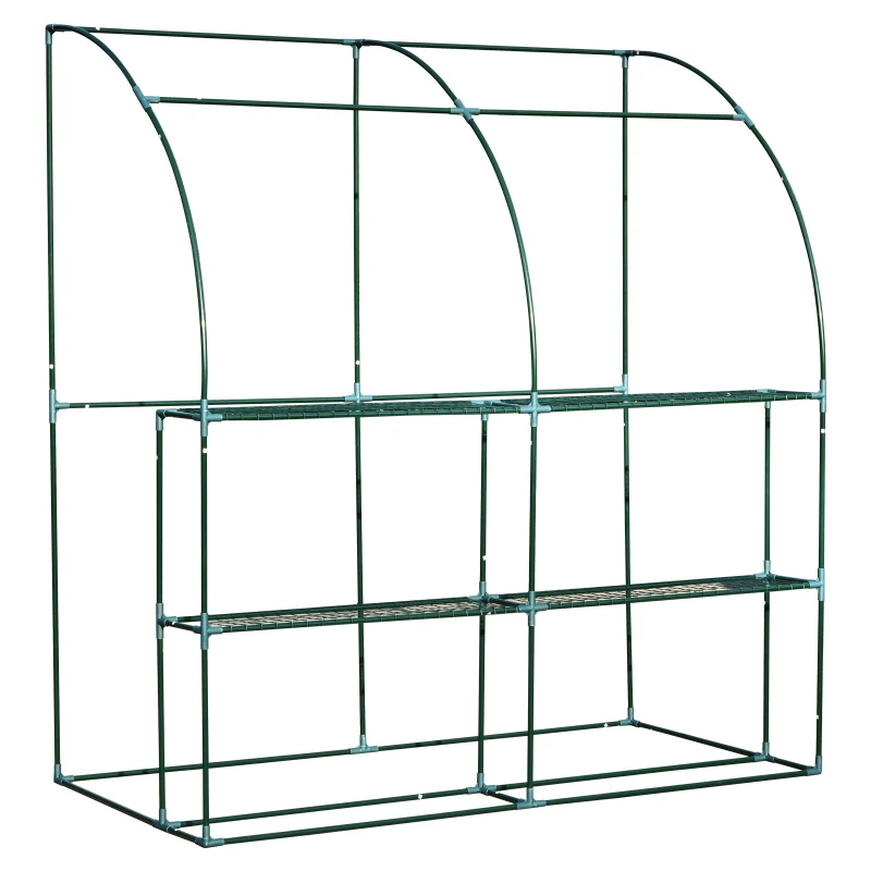 Outsunny Invernadero de Pared para Jardín Terraza con 4 Estantes Cubierta de PE y Tubo Acero Vivero Casero para Cultivo de Plantas Flores Macetas 200x100x215 cm Blanco