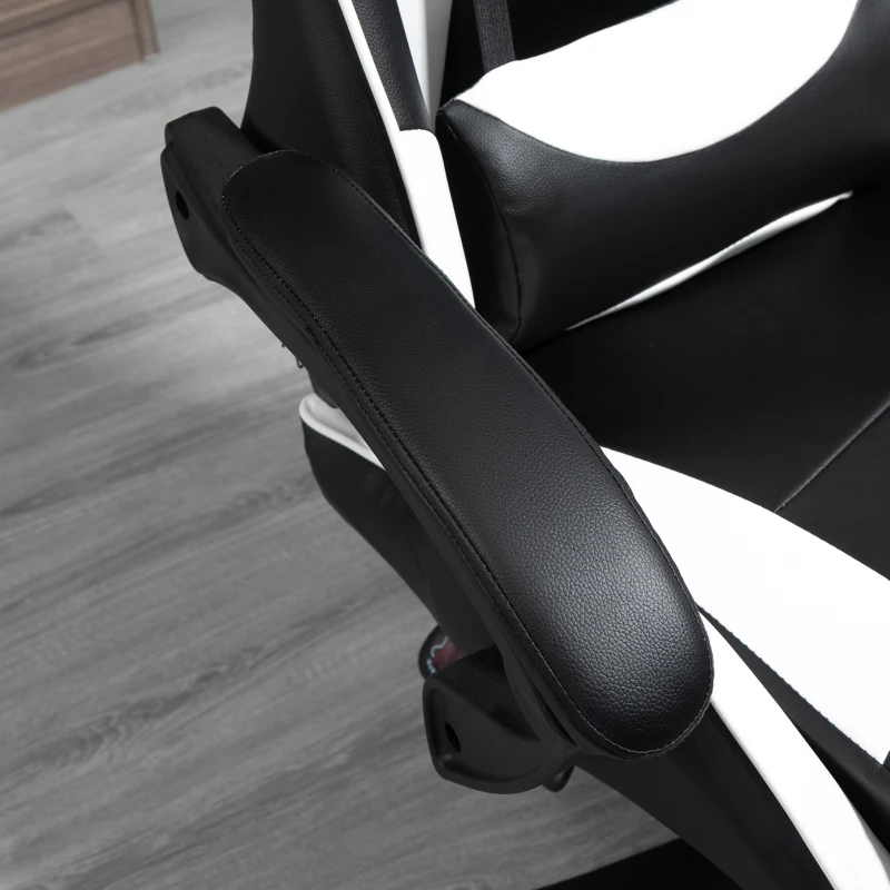 Vinsetto Silla Gaming Profesional Silla de Escritorio Ergonómica Reclinable y Ajustable en Altura con Respaldo Alto Reposacabezas y Reposabrazos 66x66x128-138 cm Blanco