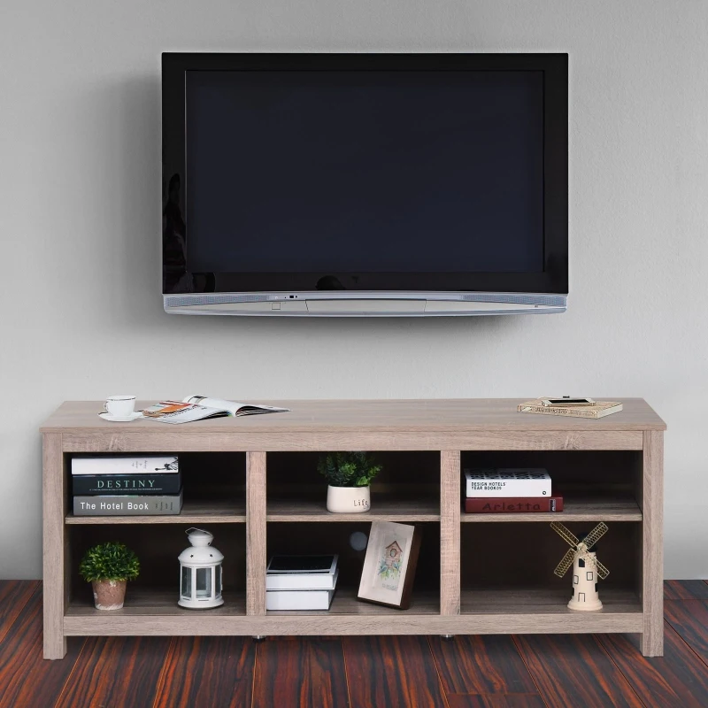HOMCOM Mesa Soporte TV Multimedia Mueble TV Estantería Multiusos de Salón Comedor Mesa para TV con 3 Estantes Ajustables 160x40x61cm Carga 70kg Madera