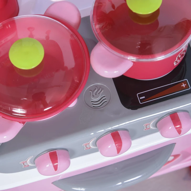 HOMCOM Cocinita de Juguete para Niños de +3 Años Juego de Cocina Infantil Incluye 38 Piezas con Efectos de Luz Sonidos Almacenaje 51x30x73 cm Rosa