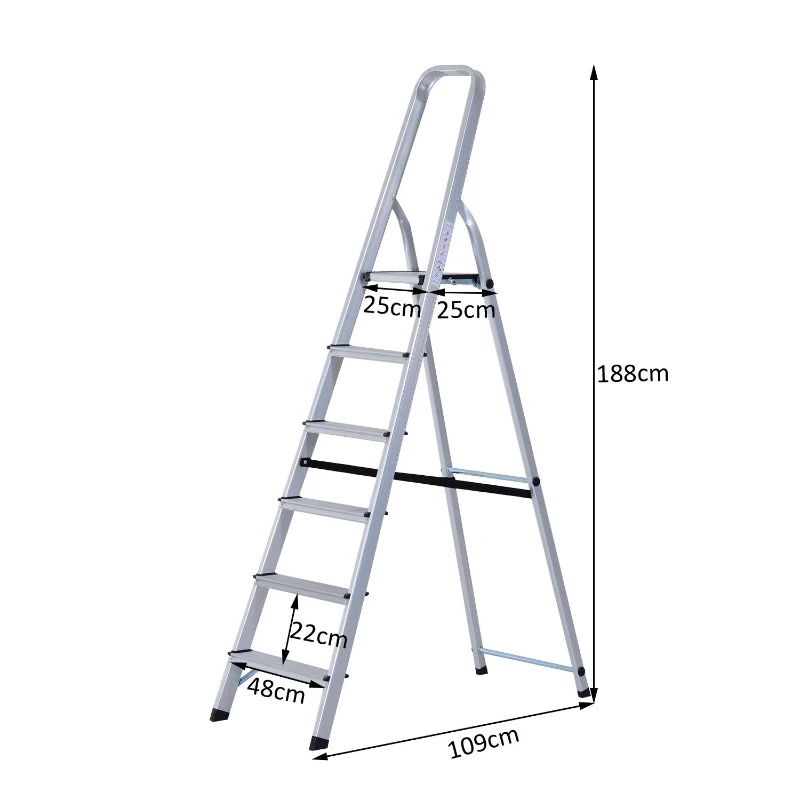 HOMCOM Escalera de Aluminio Tijera Plegable 4/5/6 Peldaños 150kg Plegable Plateado NUE (6 Peldaños)