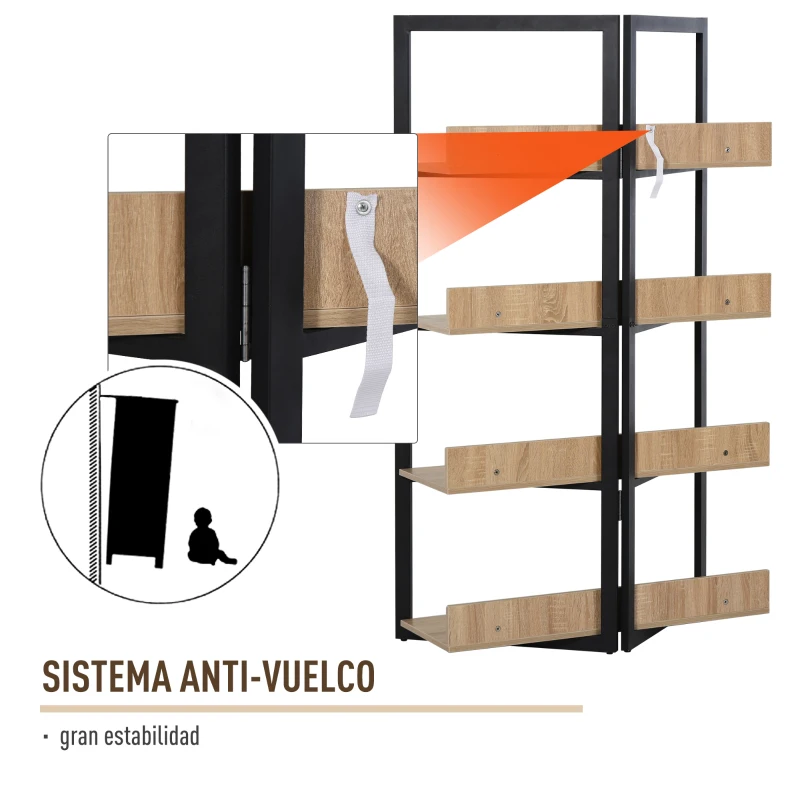 HOMCOM Estantería de 4 Niveles Librería de Diseño Moderno Gran Espacio de Almacenamiento Sistema Antivuelco 90x39x160 cm Color Roble Negro