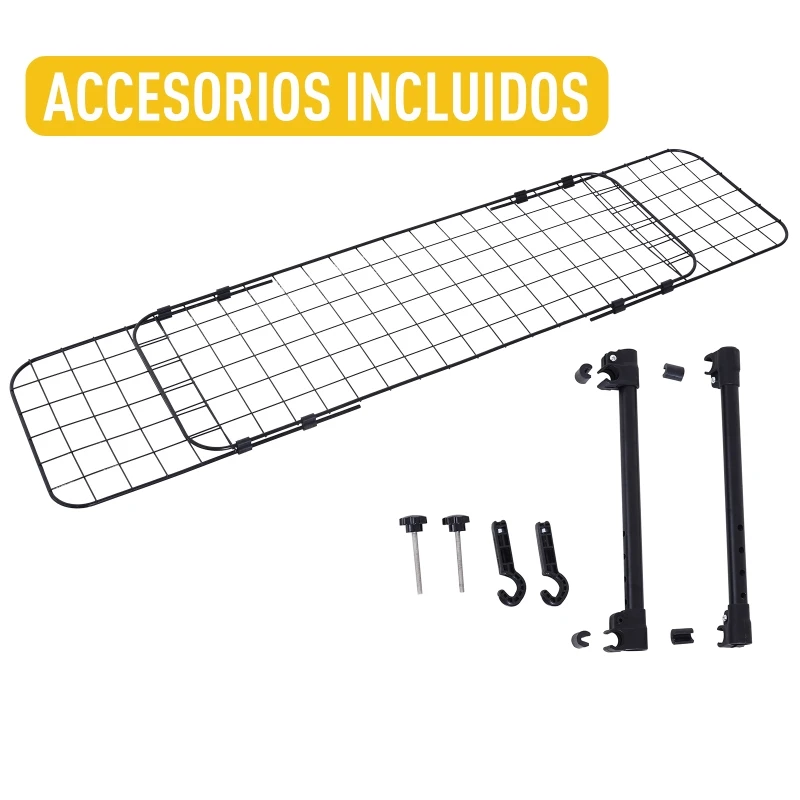 PawHut Rejilla Separador Perro Coche Extensible Universal Reja de Seguridad Barrera para Perro y Maletas Mascota Apoyo para Cabeza 91-145x30 cm Acero