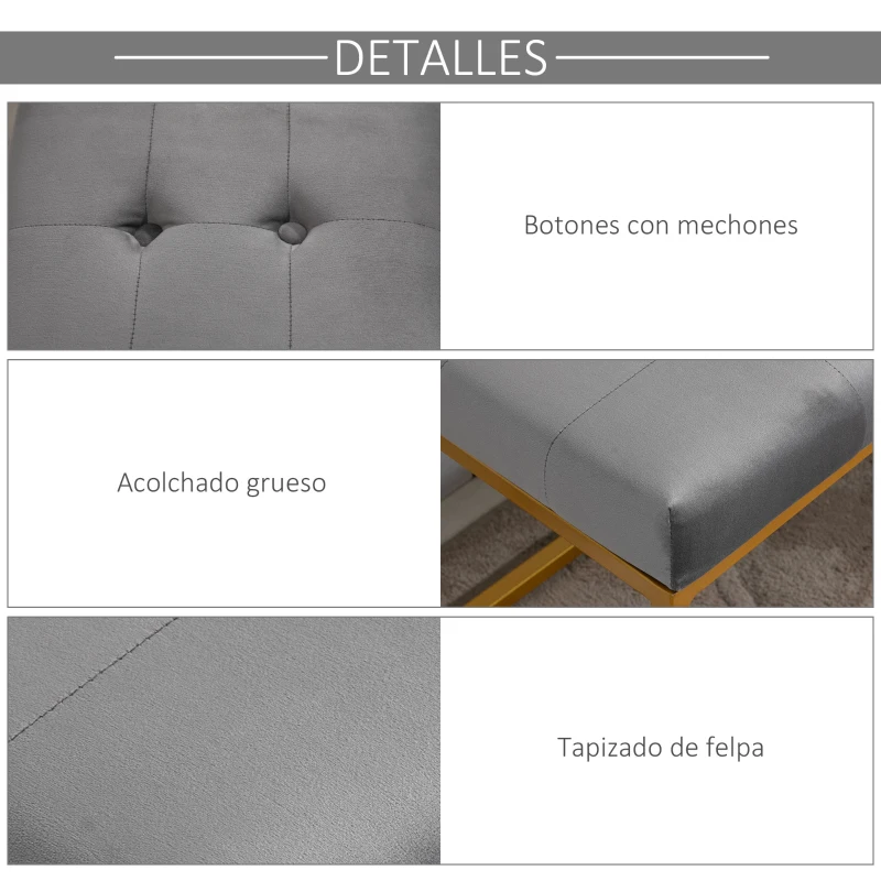 HOMCOM Banqueta Multifuncional Banco Taburete Pie de Cama con Asiento Acolchado y Patas Metálicas 120x35x42 cm Gris y Dorado