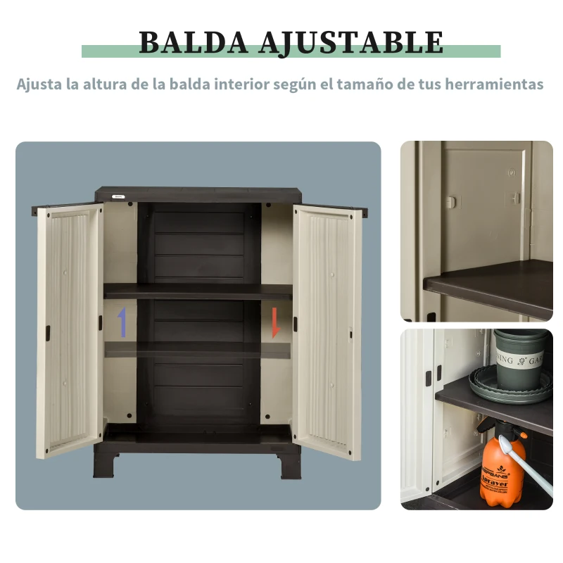 Outsunny Armario de Jardín Cobertizo de Herramientas para Exterior con Doble Puertas Estante Ajustable de 4 Niveles 65x37x91,4 cm Beige