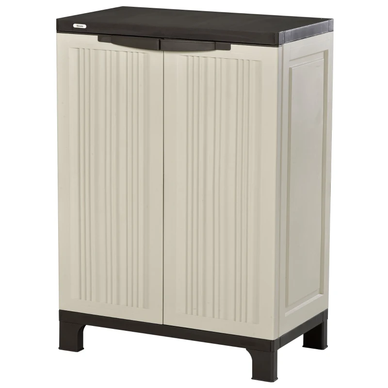 Outsunny Armario de Jardín Cobertizo de Herramientas para Exterior con Doble Puertas Estante Ajustable de 4 Niveles 65x37x91,4 cm Beige