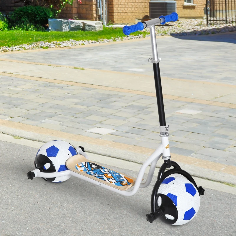 HOMCOM Patinete para Niños Scooter Infantil con Ruedas Goma Fútbol Manillar Ajustable Marco Aluminio y Acero Carga 30kg +3 Años