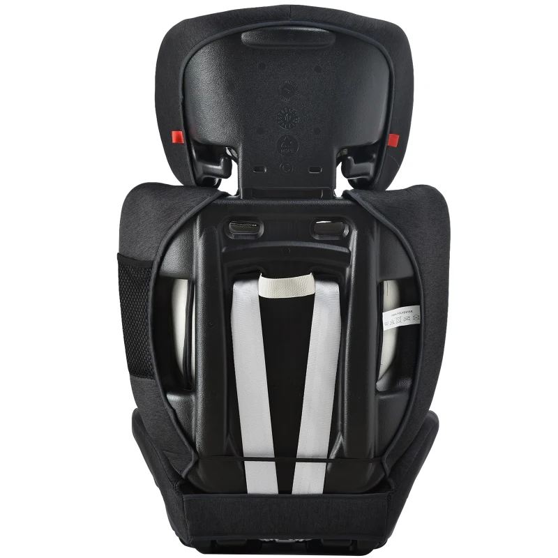 HOMCOM Silla de Coche para Niños de Grupo 1/2/3 Asiento de Seguridad Reposacabezas Desmontable Ajustable en Altura Cinturón de Cinco Puntos 43x41x70-79 cm Negro y Gris