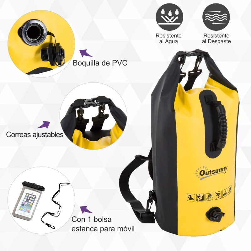 Bolsa Estanca 20L PVC Bolsa Seca Impermeable Mochila con Correa Ajustable para Deporte Aire Libre Φ25x61cm