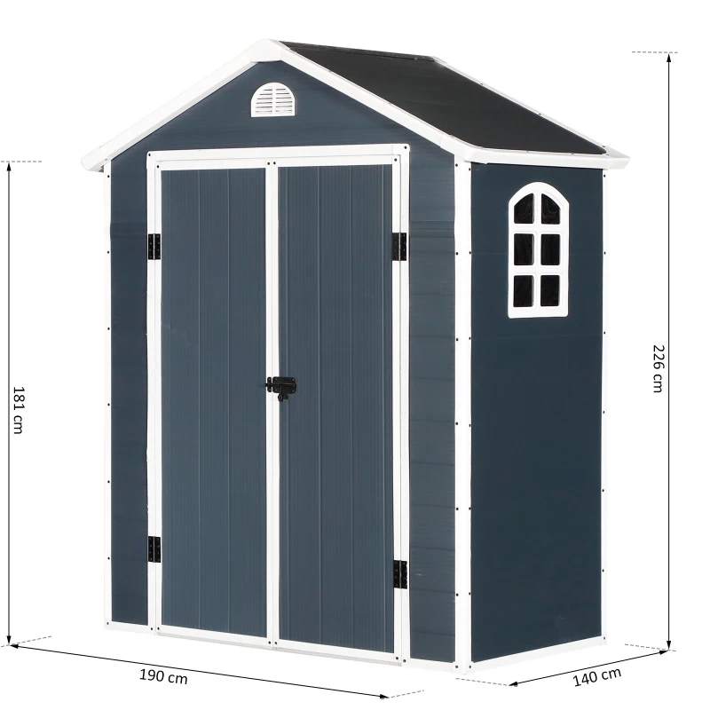 Cobertizo de Jardín Exterior para Almacenaje con Doble Puerta Rejilla de Ventilación y Ventana Invernadero Color Gris 190x104x226cm