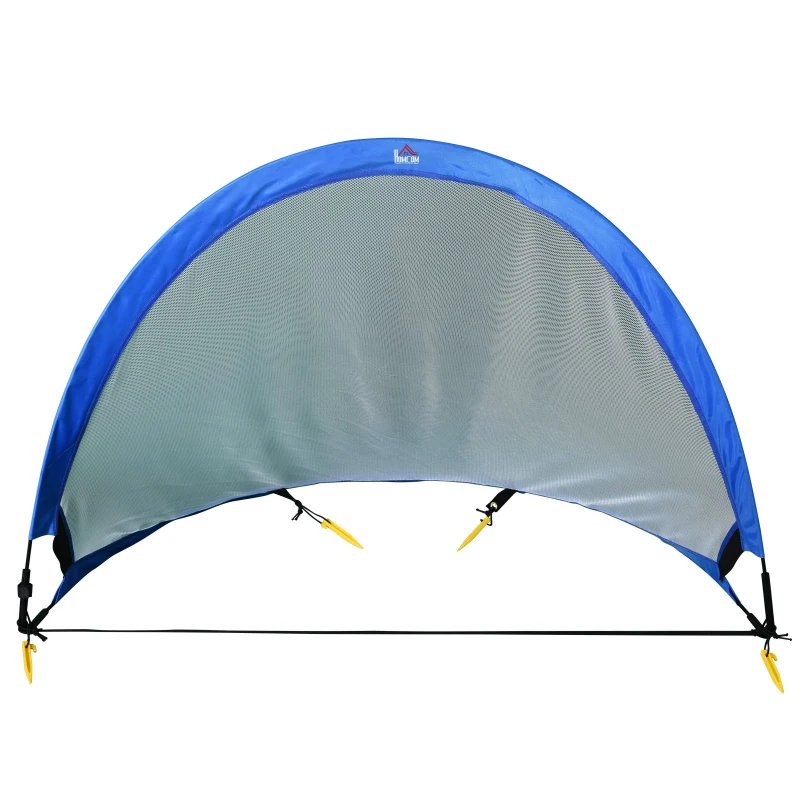 HOMCOM Set de 2 Porterías de Fútbol Diseño POP-UP Redes de Fútbol Plegable Portátil con Bolsa de Transporte para Niños Fácil Montaje 120x84x85 cm Azul