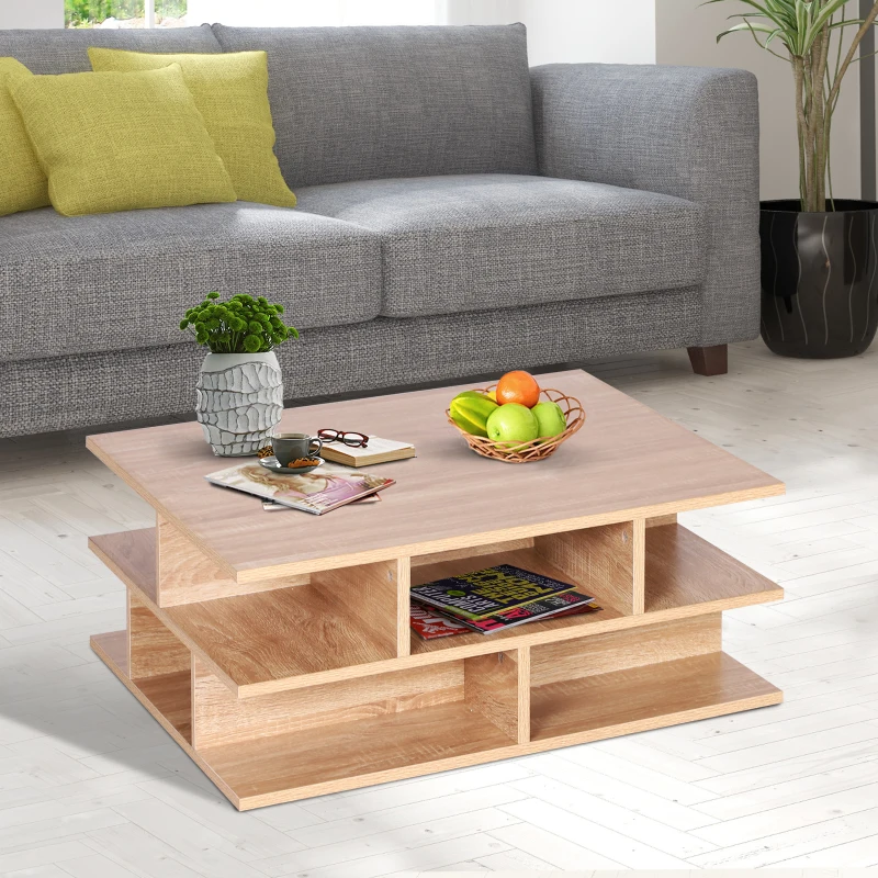 HOMCOM Mesa de Centro con Estante Inferior para Almacenamiento 3 Niveles Mesa de Centro para Salón 70x70x29cm