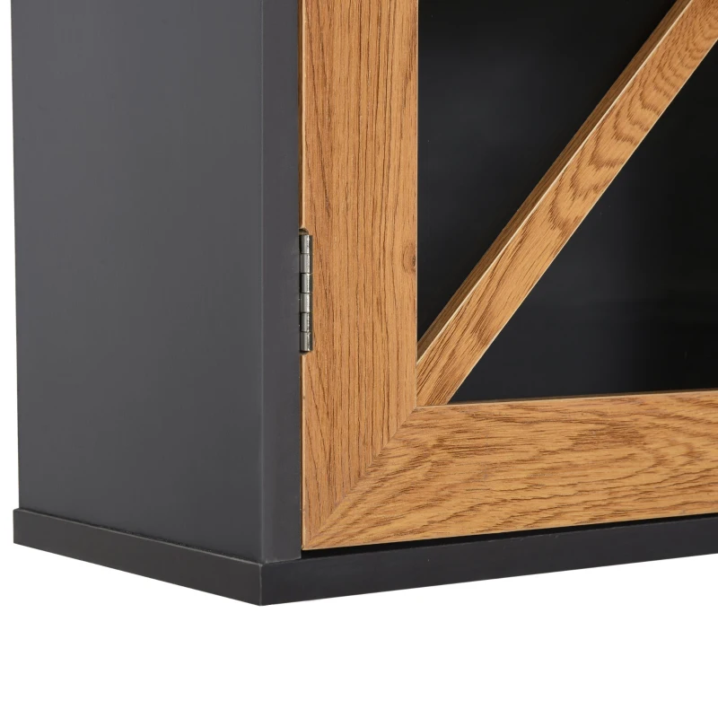 kleankin 2 Muebles de Baño Colgante Armario y Estante Abierto de Pared con Toallero y Puertas de Vidrio de Cierre Magnético Cocina 61x19,5x51 cm Madera Natural