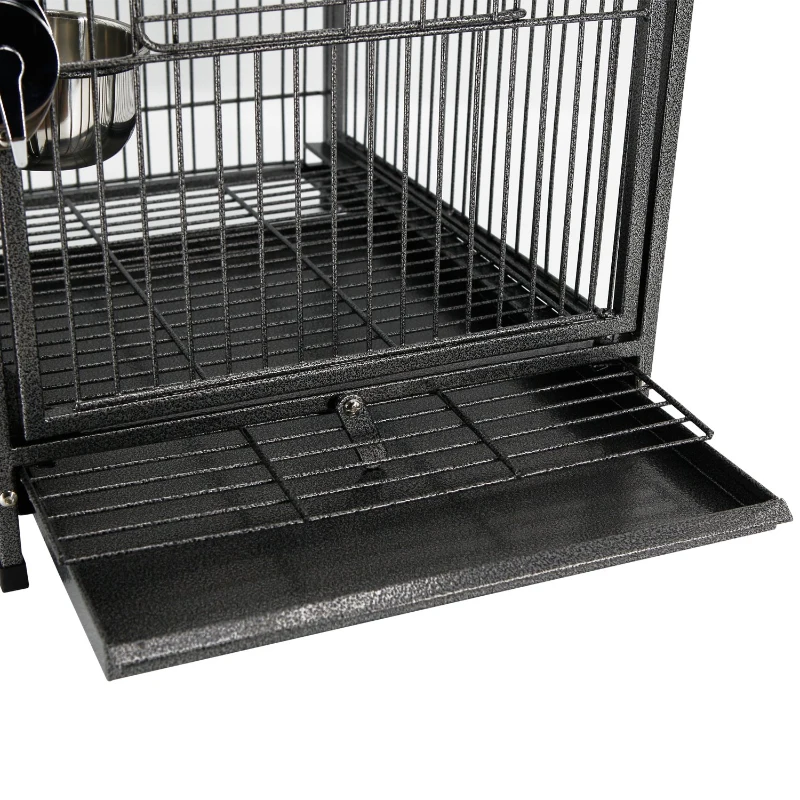 PawHut Jaula para Pájaros Portátil Jaula para Agapornis con 2 Perchas de Madera 2 Comederos de Acero Inoxidable y Bandeja Extraíble para Periquitos Canarios 45,7x35,5x45 cm Negro