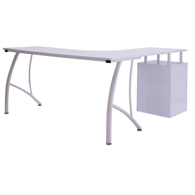 HOMCOM Mesa de Ordenador tipo Escritorio con Cajonera 151,5x143,5x76 cm Blanco