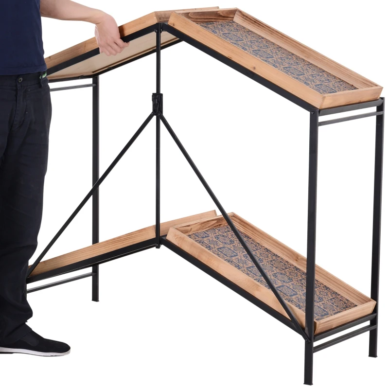 HOMCOM Consola Vintage Industrial Plegable Estantería de 2 Niveles Multiusos de Metal y Madera Carga 40kg 120x40x84cm