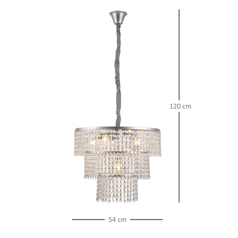 HOMCOM Lámpara Techo de Cristal, Lámpara de Araña de Cristal Colgante Moderno para Salón Altura Ajustable con 6 Portalámparas Ф54x120 cm