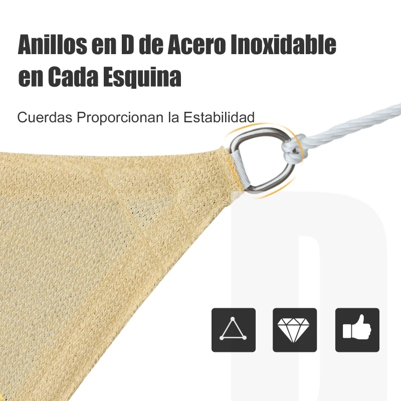 Outsunny Toldo Vela Triangular 5x5x5m Toldo Tipo Sombrilla Triángulo para Terraza Jardín o Camping de Acero y Polietileno HDPE 185 g/m²  Color Arena