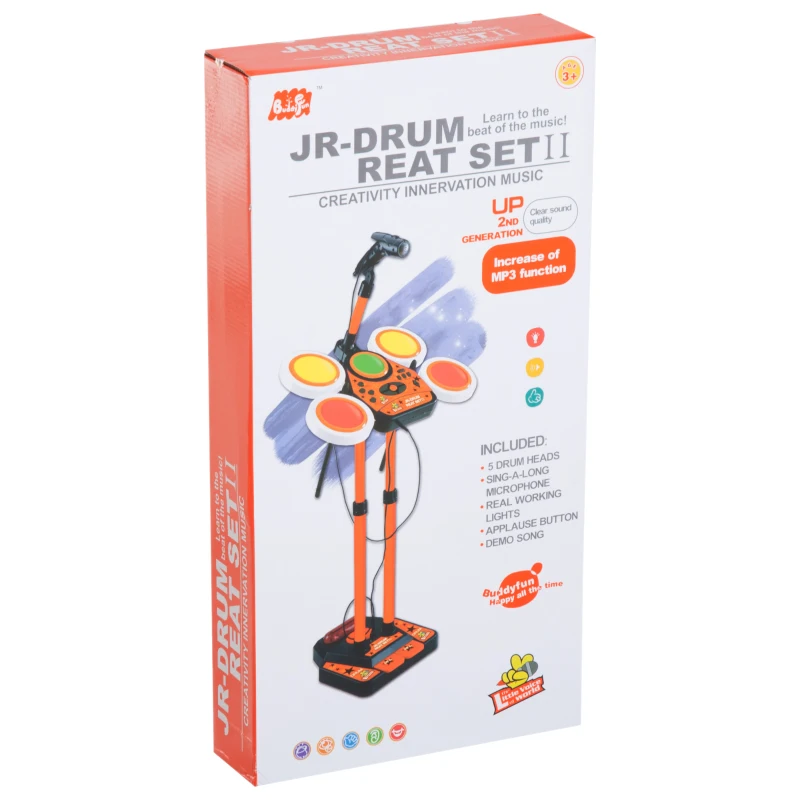 HOMCOM Kit Tambor de Jazz con Micrófono Set Batería Electrónica Infantil Juguete Musical de Instrumentos con MP3 Sonidos 45x25x140cm