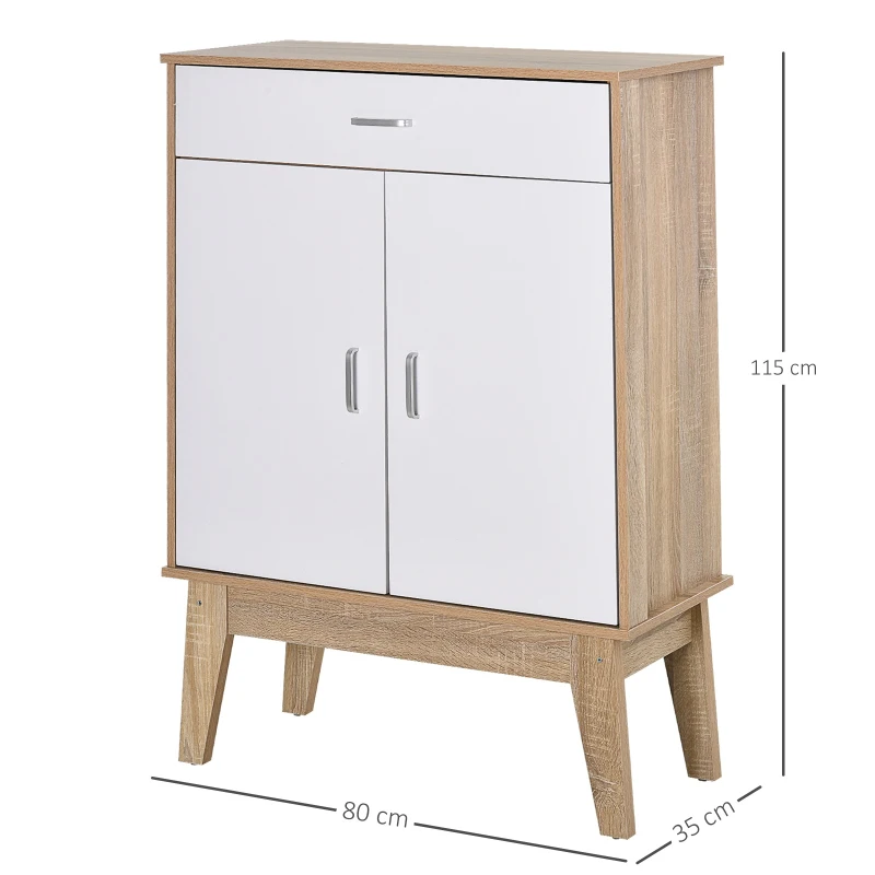 HOMCOM Gabinete de Almacenamiento Consola Armario para Baño Cocina Dormitorio con 3 Estantes Ajustable 1 Cajón 2 Puertas 80x35x115 cm Blanco