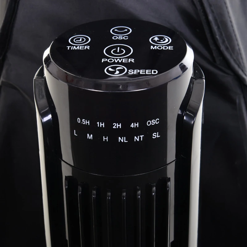 Ventilador Torre con Mando a Distancia y 3 Ajustes de Velocidad Temporizador hasta 7,5h Oscilante en 70° Potencia 50W Ф27x92cm Negro