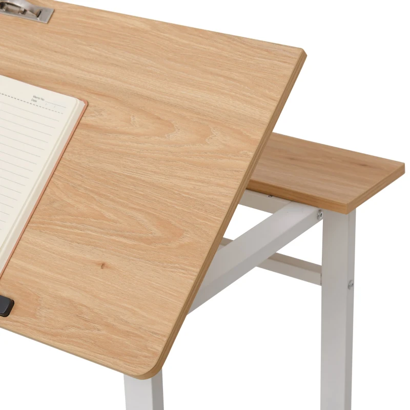 HOMCOM Mesa de Escritorio Mesa para Computadora Portátil Amplio Espacio con Tablero Pequeño Ajustable en Ángulo Barra Adicional 120x55x76cm