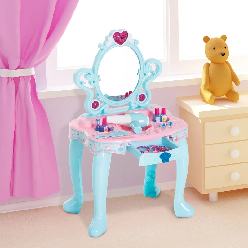 HOMCOM Tocador Infantil Princesa Mesita de Maquillaje con Luz y Sonido Secador de Pelo Accesorios Includios Cajón Extraíble 43.5x31.5x72.5cm