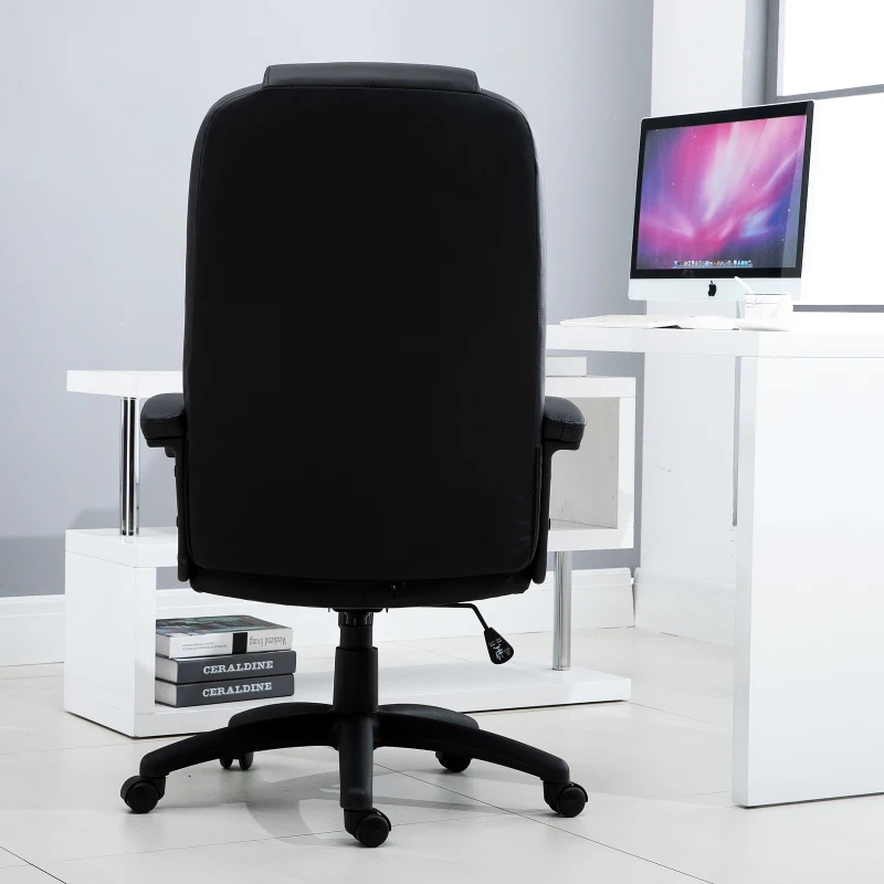 Vinsetto Silla de Oficina Giratoria Silla de Escritorio Ergonómica con Altura Ajustable Función Basculante Reposabrazos y Respaldo Alto de Piel Sintética 64x65x113-123 cm Negro