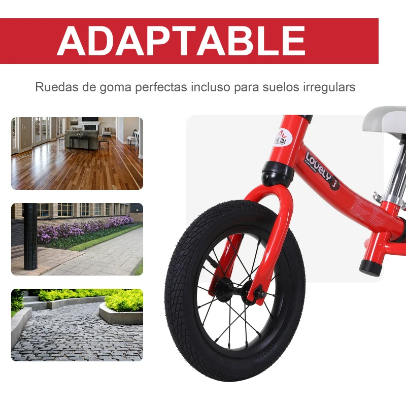 HOMCOM Bicicleta sin Pedales Sillín Regulable 31-45cm Recomendado para niños + 2 Años Rueda de Goma Carga 25kg 65x33x46cm Rojo
