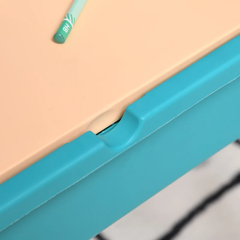 HOMCOM Juego de Mesa y 2 Sillas para Niños con 135 Bloques de Construcción Mesa de Ambos Lados Útiles para Dibujar y Cenar con Gran Almacenaje 69x69x47 cm Multicolor