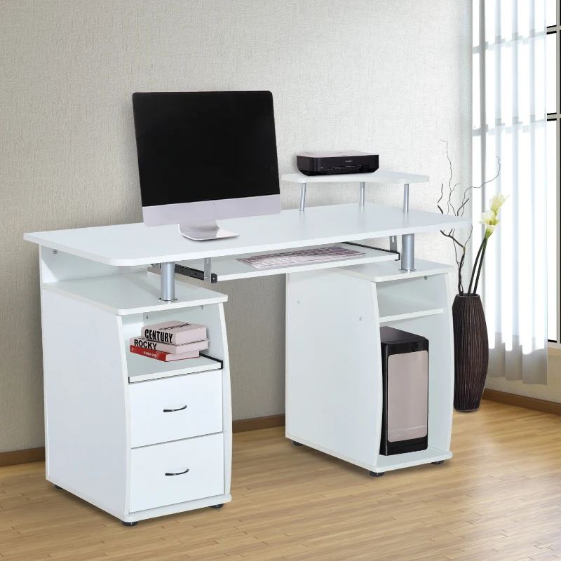 HOMCOM Mesa de Ordenador PC Escritorio de Hogar para Estudiar Jugar Deberes Trabajar de MDF 120x55x85cm Blanco