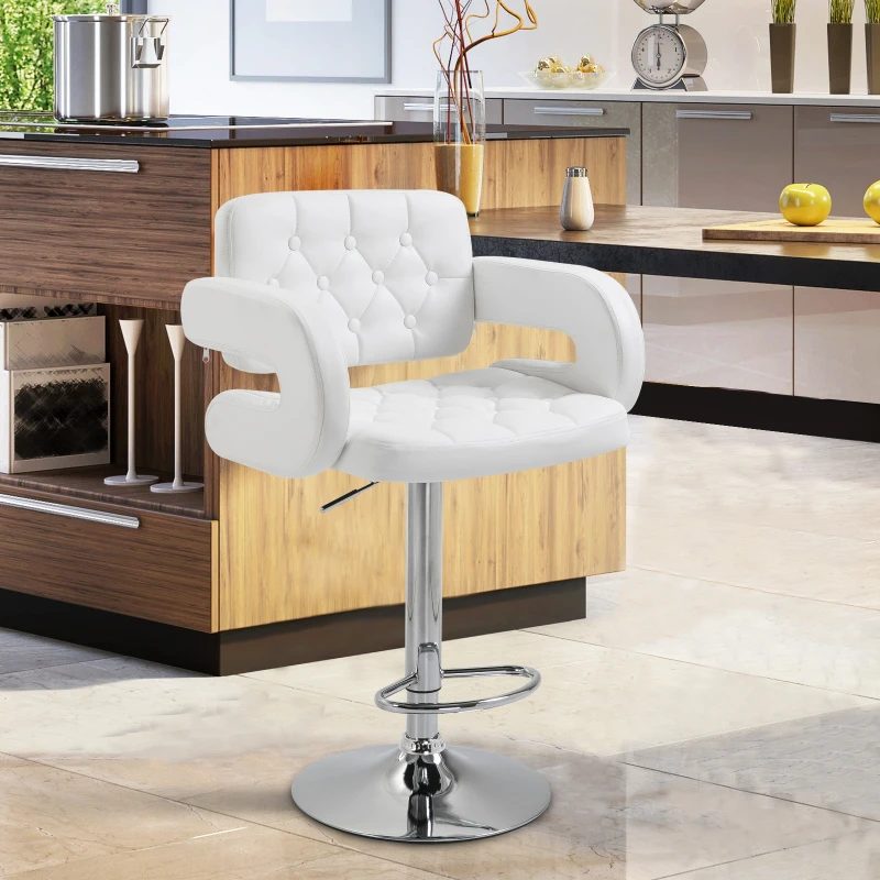 HOMCOM PU Leather Bar Stool W/Chrome Metal Base-White