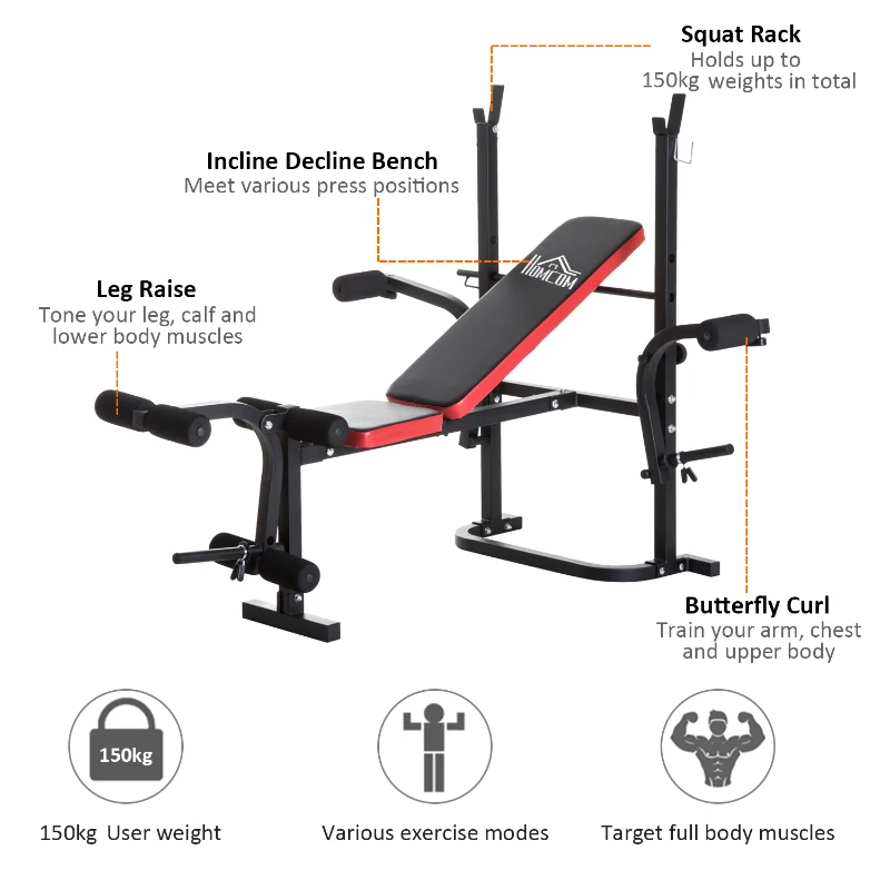 HOMCOM Steel Multi-Function Home Gym Fitness Bench Black/Red