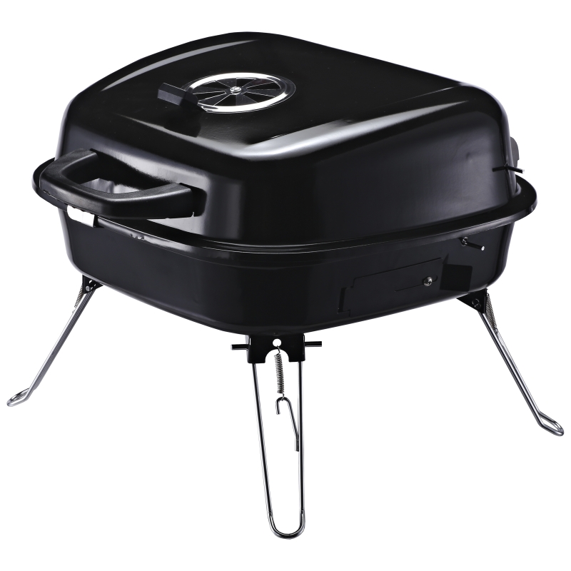 Outsunny Steel Portable Charcoal BBQ Iron Grill w/ Grid Black