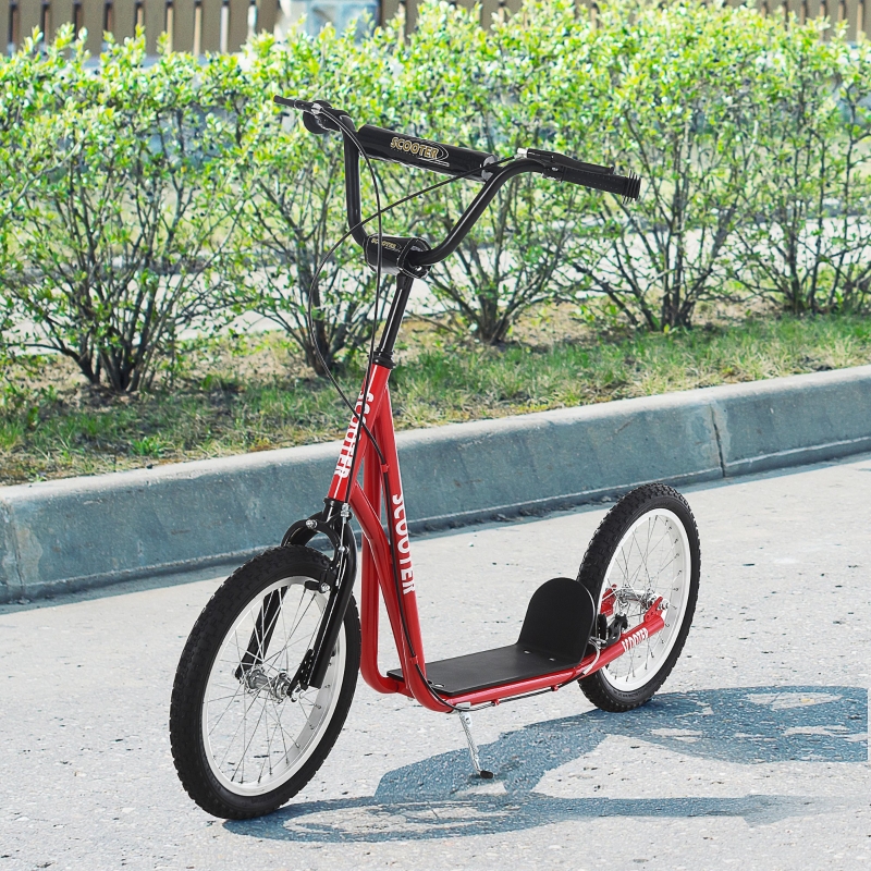 HOMCOM Scooter Patinete para Niños Mayores de 5 Años con Manillar Ajustable en Altura 2 Neumáticos con Doble Freno 139x58x90-96cm Rojo