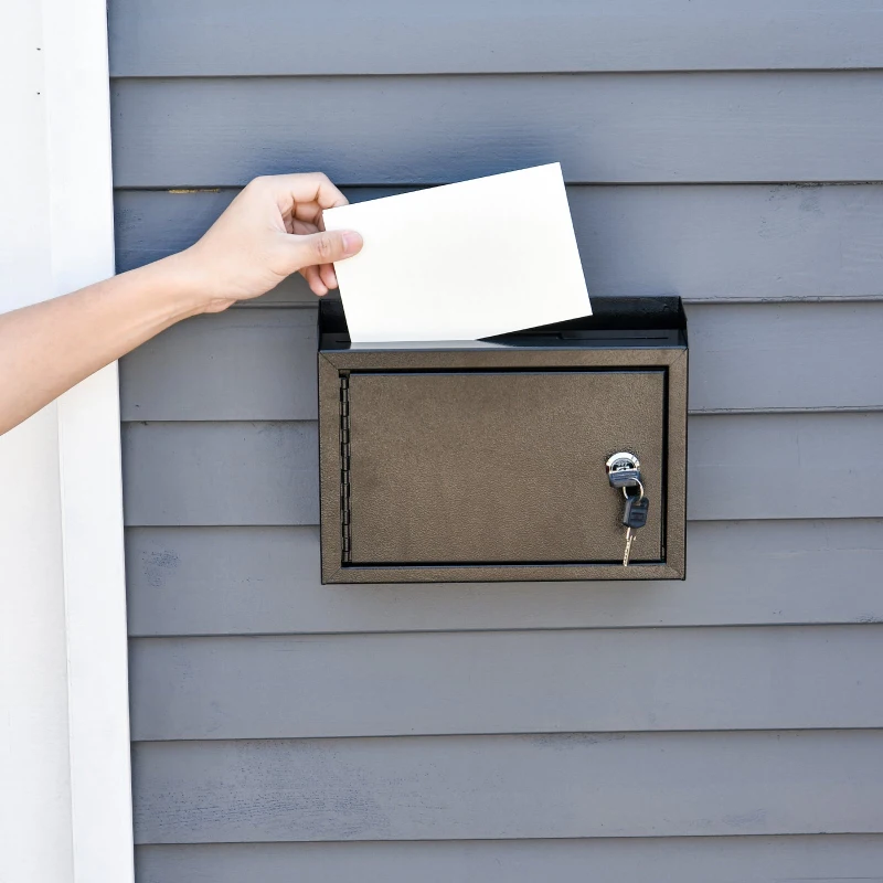 HOMCOM Buzón de Correos de Seguridad Multifuncional Uso Doméstico y Oficinas Bloqueo con 2 Llaves Acero Duradero 25x7,7x18,5 cm Negro