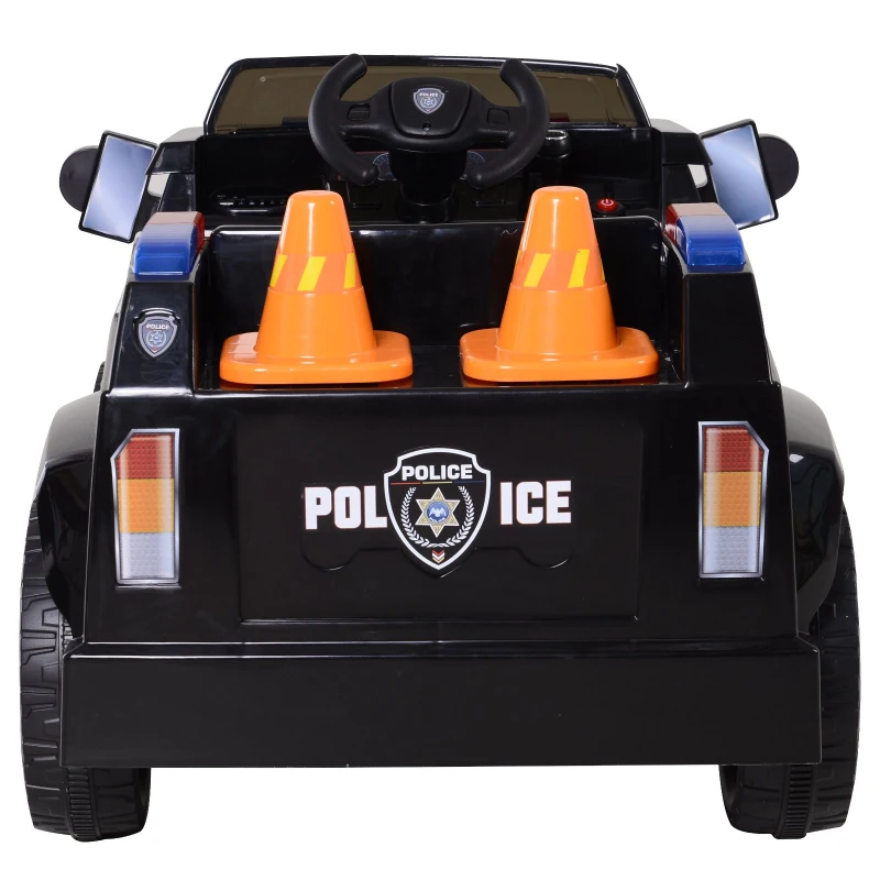 HOMCOM Coche de Policía Eléctrico para Niño con Mando a Distancia Vehículo de Policía con Música y Luces Doble Apertura de Puerta Batería 6V Carga 30kg 106.5x66x52.6cm 3 Años+