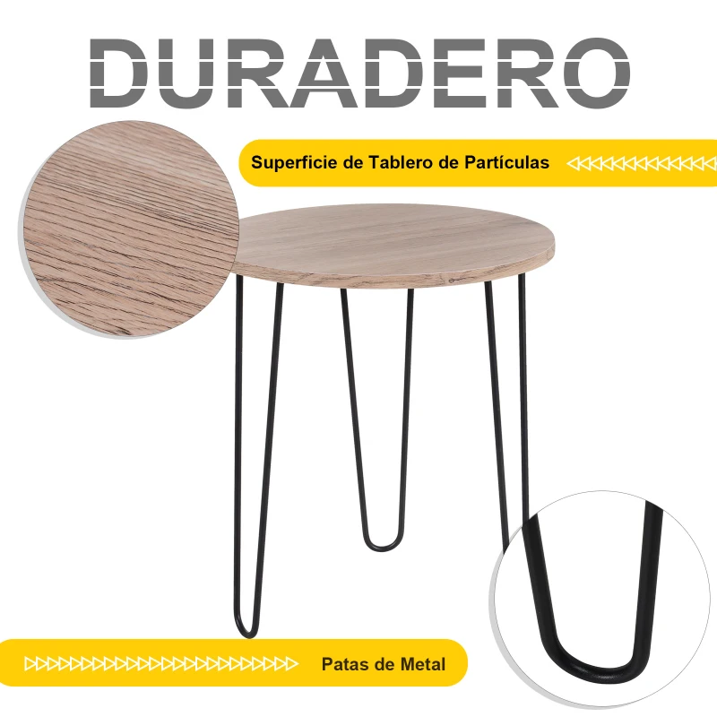Mesa Auxiliar Redonda Mesita de Centro o Mesita de Noche Moderna Estilo Minimalista con Patas Metálicas Diseño Triangular Ф39 x 45 cm