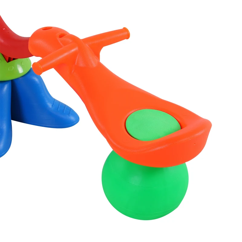 Columpio Balancín Sube y Baja Giratorio 360° para Exteriores 126x39.5x66 cm Carga 25kg Cada Asiento Naranja Verde Azul
