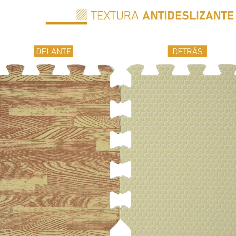 HOMCOM Alfombra Puzzle para Niños o Gimnasio de Goma Espuma EVA  8,64㎡ Color madera